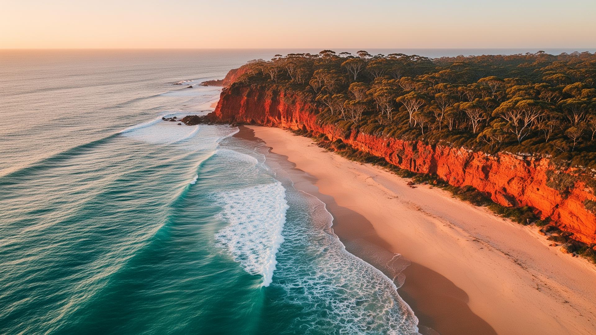 Aerial view of the Australian coast at golden hour